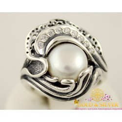 Срібна жіноча каблучка "Кокетка" перлина 1288 Gold & Silver, Украина